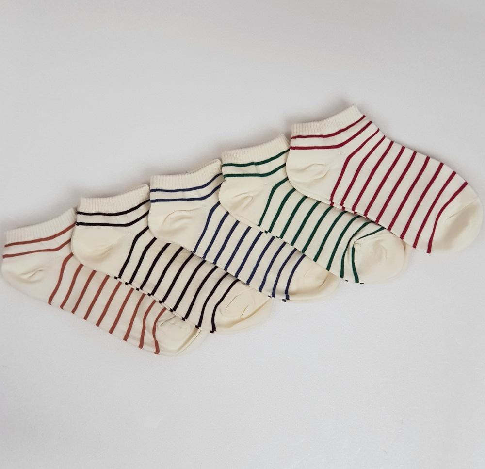 투레인 여자 오가닉 줄무늬 발목 면 양말 5color