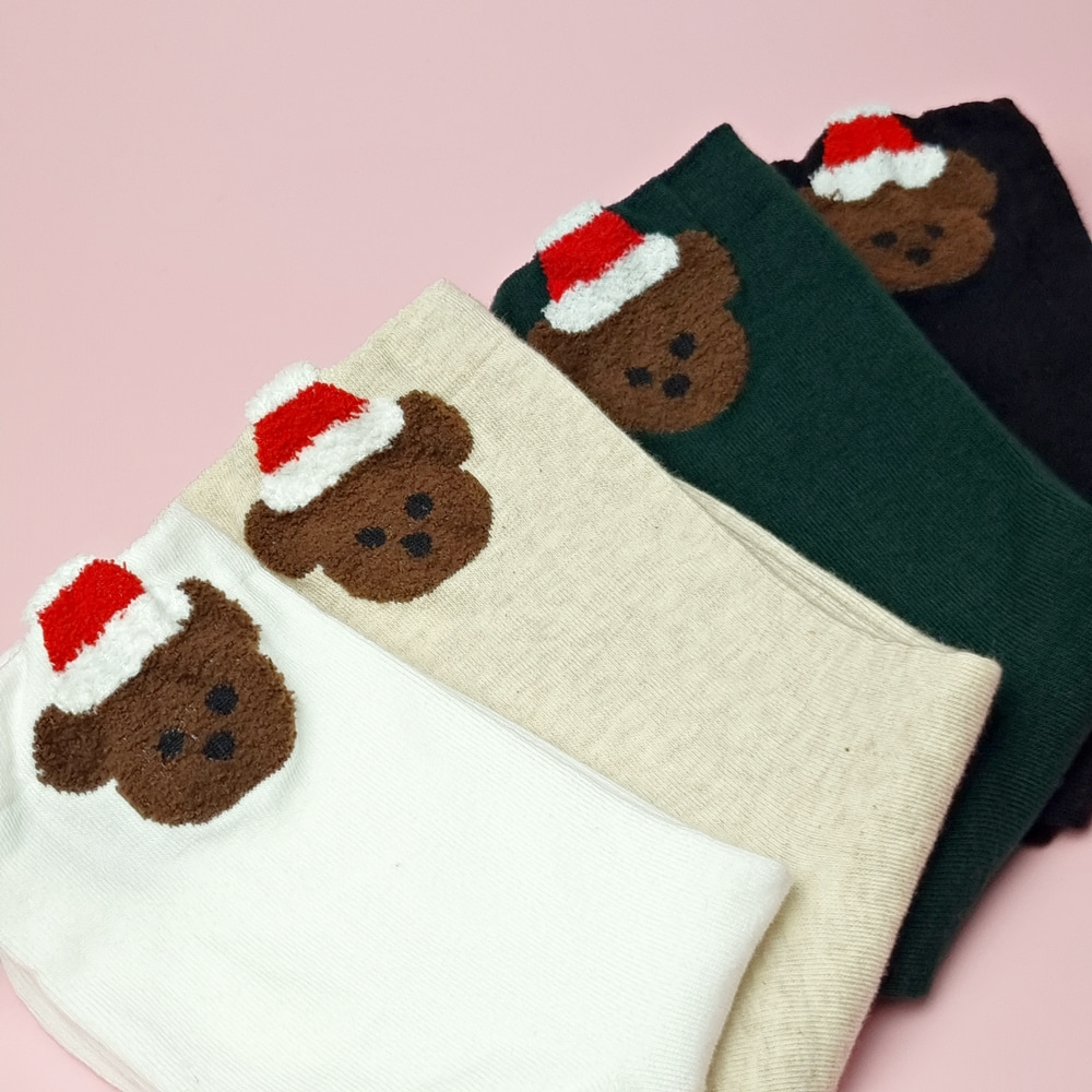 여성 산타 곰 양말 귀여운 크리스마스 양말 중목 4color